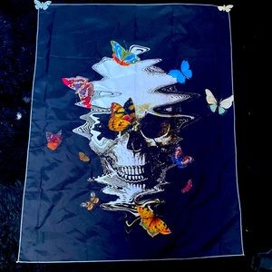 Skeleton with butterflies black tapestrie one size only